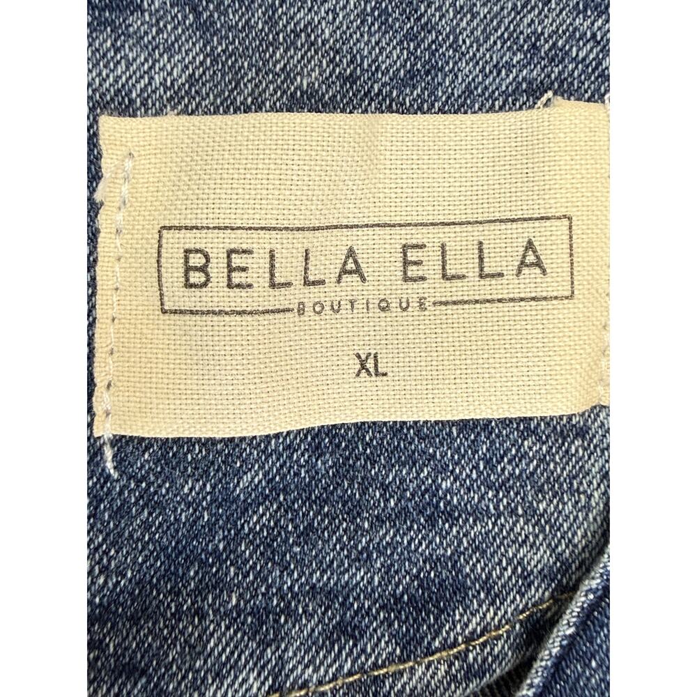 Bella Ella Boutique Denim Ruffle Romper Shorts Blue XL Medium Wash Y2K Festival - Picture 4 of 6